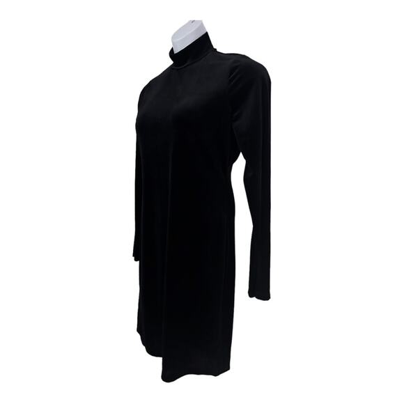GB Black Velvet Stretch High Mock Neck Long Sleeve Holiday Cocktail Party Dress - Picture 7 of 16